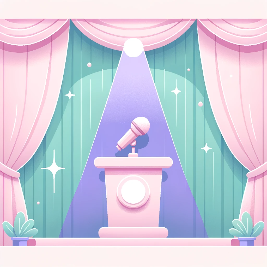 pink purple and green podium with microphone